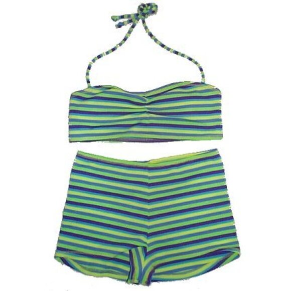 MYSTIC BAY Striped Boyshorts Bikini - Sz 7/8 - Picture 1 of 10
